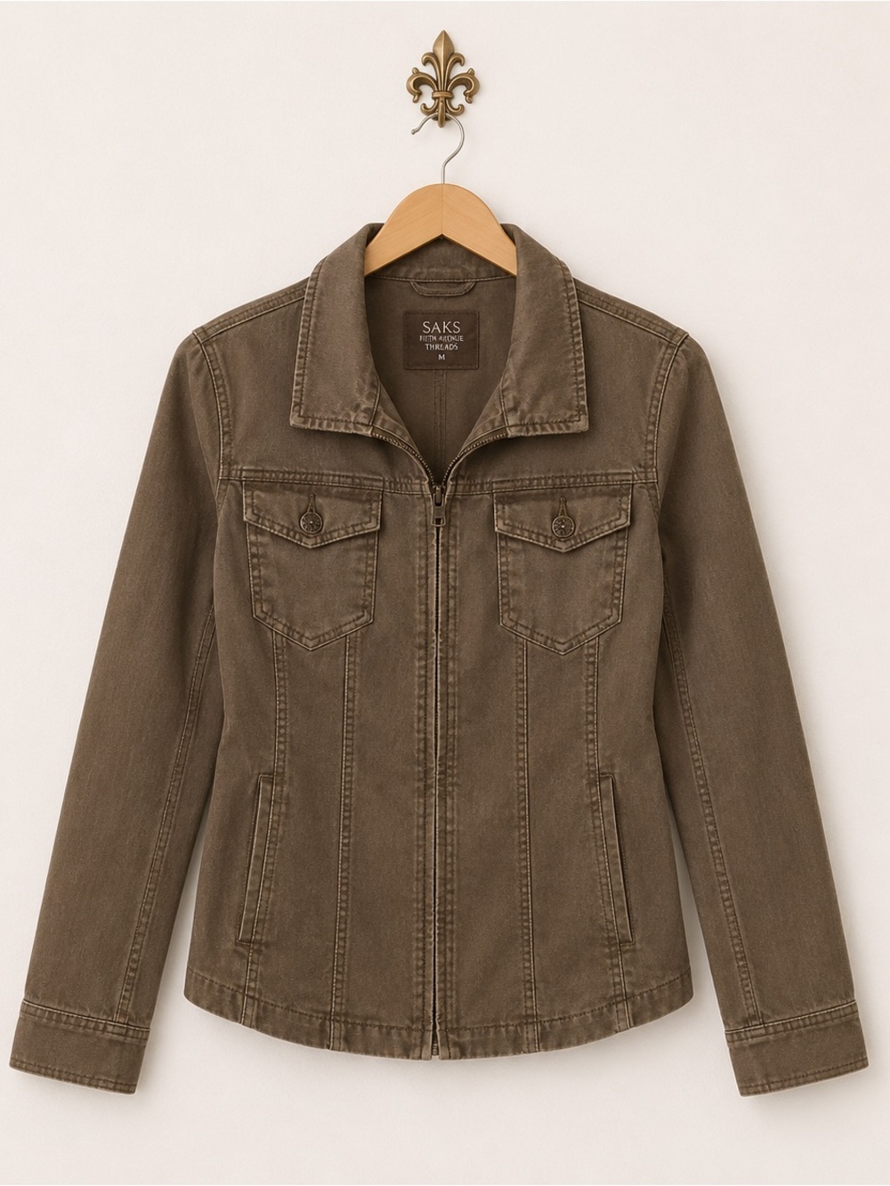 Saks Fifth Avenue Threads army green zipper utility jacket coat M